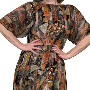 Stephen Burrows Vintage Multicolor Chiffon Shift Dress Short Sleeve Rare 70s, 8